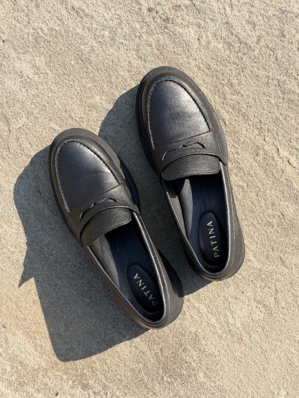 Leather penny loafers with lug soles (Patina, Size 9, EU 40)